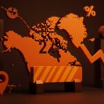 Caída del turismo canadiense a Estados Unidos debido a boicot político, representado con mapa y gráficos simbólicos de impacto en la industria turística internacional.