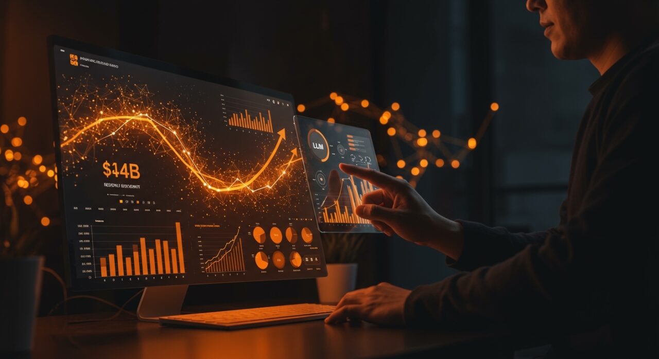 Crecimiento de Canva impulsado por IA y tráfico LLM representado con gráficos digitales y redes neuronales en un entorno creativo tecnológico.