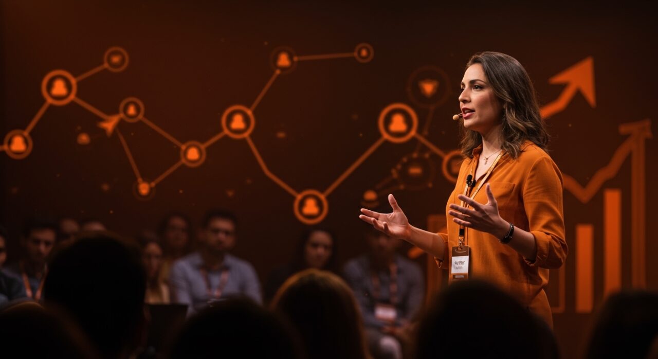 Carolina Arroyo representando a México en Congreso Startups Sevilla 2026, simbolizando networking global e innovación en el ecosistema emprendedor.