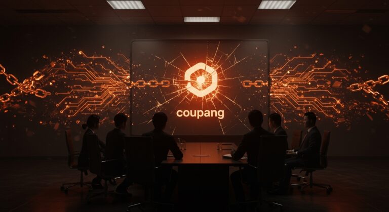 Inversores estadounidenses demandando a Corea del Sur por brecha de datos de Coupang, representación visual de riesgos legales y ciberseguridad en startups tech.