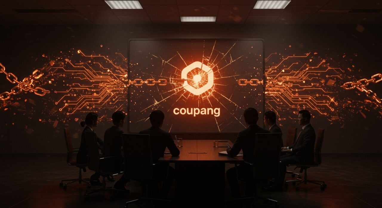 Inversores estadounidenses demandando a Corea del Sur por brecha de datos de Coupang, representación visual de riesgos legales y ciberseguridad en startups tech.