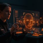 Reconocimiento facial de Clearview AI aplicado en vigilancia fronteriza, destacando debate ético y privacidad digital.