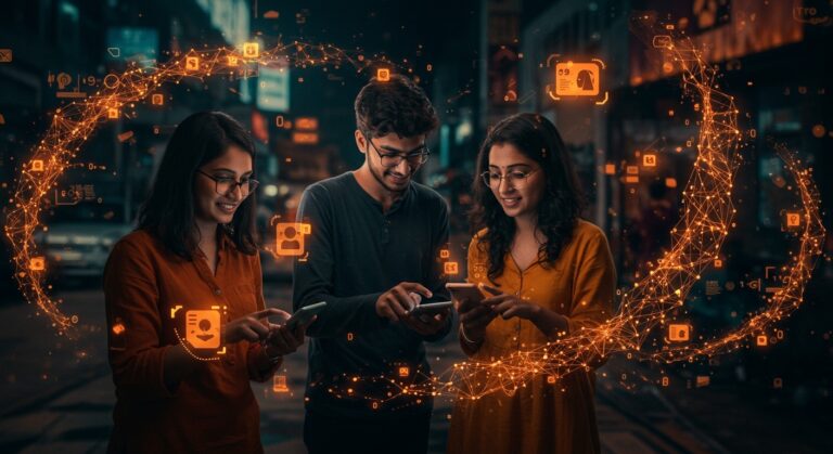 Jóvenes en India usando ChatGPT, ilustrando la adopción de inteligencia artificial generativa en mercados emergentes.