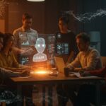 Equipo de startup utilizando Claude Cowork para automatización IA y mejorar la productividad empresarial en Windows.