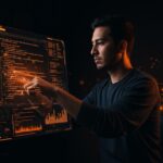 Claude Opus 4.6 en acción con un fundador tech hispano usando una interfaz digital avanzada para codificación autónoma y automatización con IA aplicada.