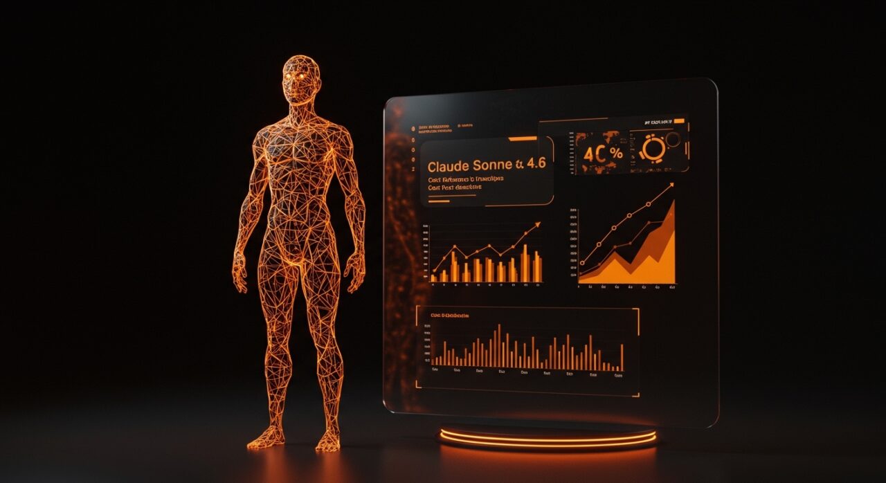 Imagen conceptual de Claude Sonnet 4.6 de Anthropic mostrando eficiencia y bajo costo en agentes autónomos IA para startups.