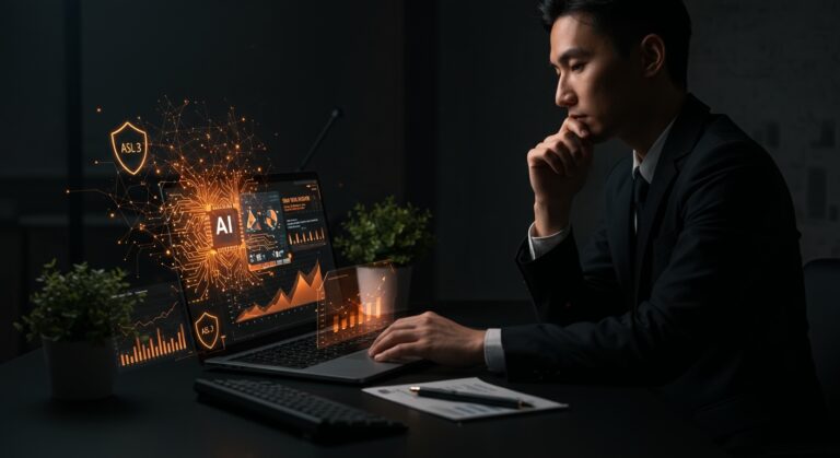 Sistema Claude Sonnet 4.6 de Anthropic mostrando capacidades avanzadas y evaluación de riesgos en IA con estética naranja y negra de ecosistema startup.