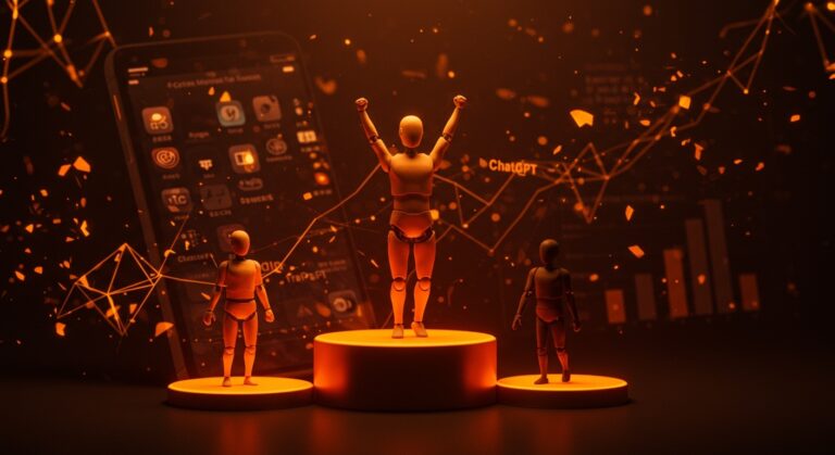 Claude de Anthropic supera a ChatGPT en el App Store de Estados Unidos simbolizando la competencia e innovación en inteligencia artificial y apps tech.