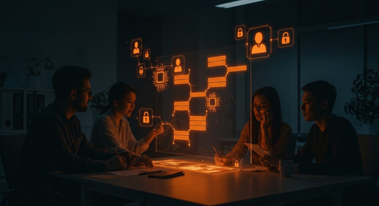 Equipo de startup colaborando con agentes IA en un tablero Kanban, mostrando automatización de workflows con tecnología open source Clawe.