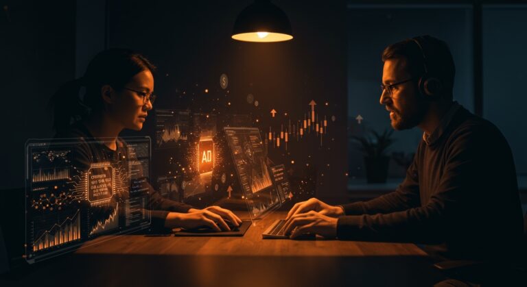 Ex fundadores técnicos colaborando remotamente en desarrollo de IA y tecnologías innovadoras para startup tecnológica.