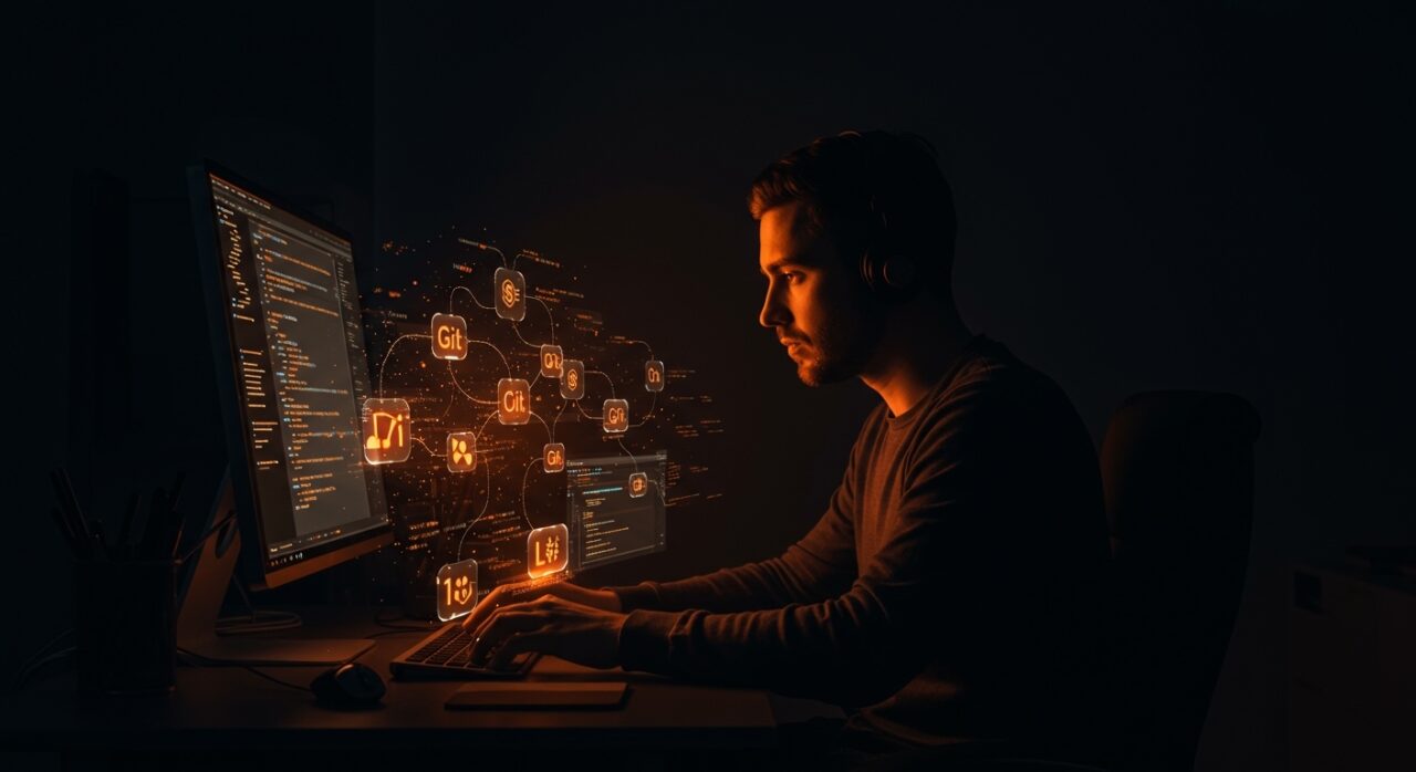 Comando Git para automatizar la limpieza de ramas en desarrollo de software, resaltando productividad y workflows automatizados.