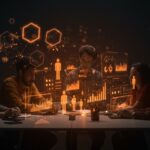 Equipo fundador colaborando en un ambiente de startup early-stage con elementos visuales que representan cultura organizacional y contratación estratégica.