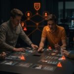 Equipo de founders en startup temprana evaluando contrataciones para evitar errores, con metáforas visuales sobre señales de alerta y el caso Mappa.