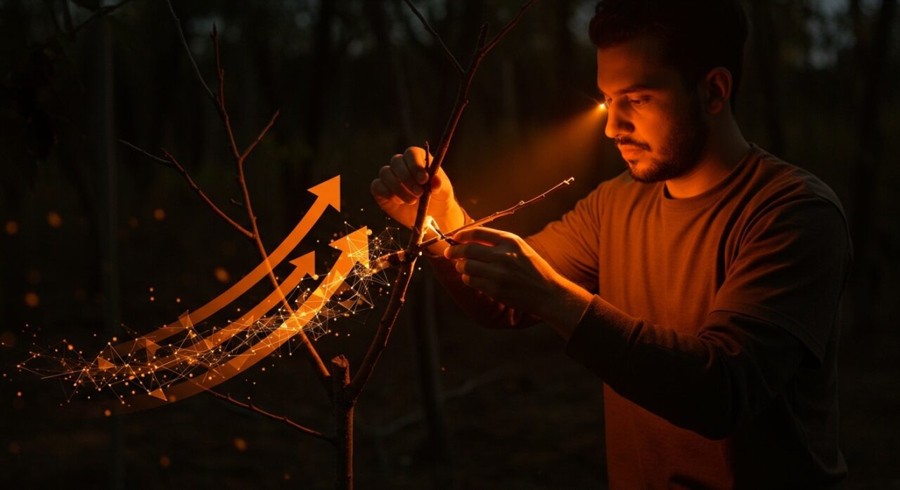 Innovación agrícola de injerto de pacanas, mostrando la transformación técnica y escalamiento en el mercado de startups.