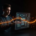 Founder usando IA para desarrollo de UI y diseño UX en startup, integrando LLMs para automatización frontend.