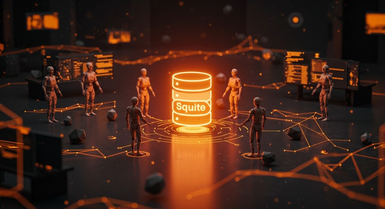 Colaboración de agentes de inteligencia artificial construyendo un motor SQLite en paralelo en un entorno tecnológico moderno.