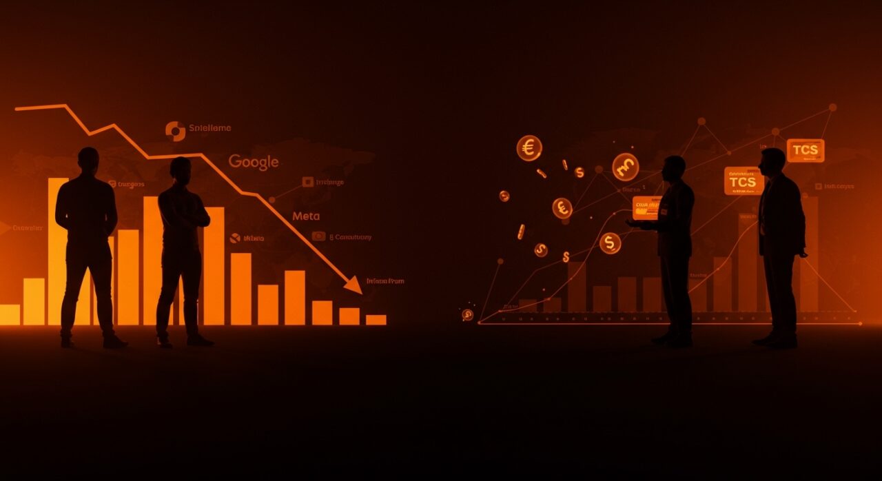 Comparativa visual entre salarios en H1B de grandes empresas tecnológicas y consultoras IT mostrando diferencias salariales y efecto en el mercado laboral tech.