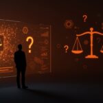 Liderazgo ético en inteligencia artificial de Sam Altman en OpenAI representado con redes neuronales y símbolos de responsabilidad social y regulación.