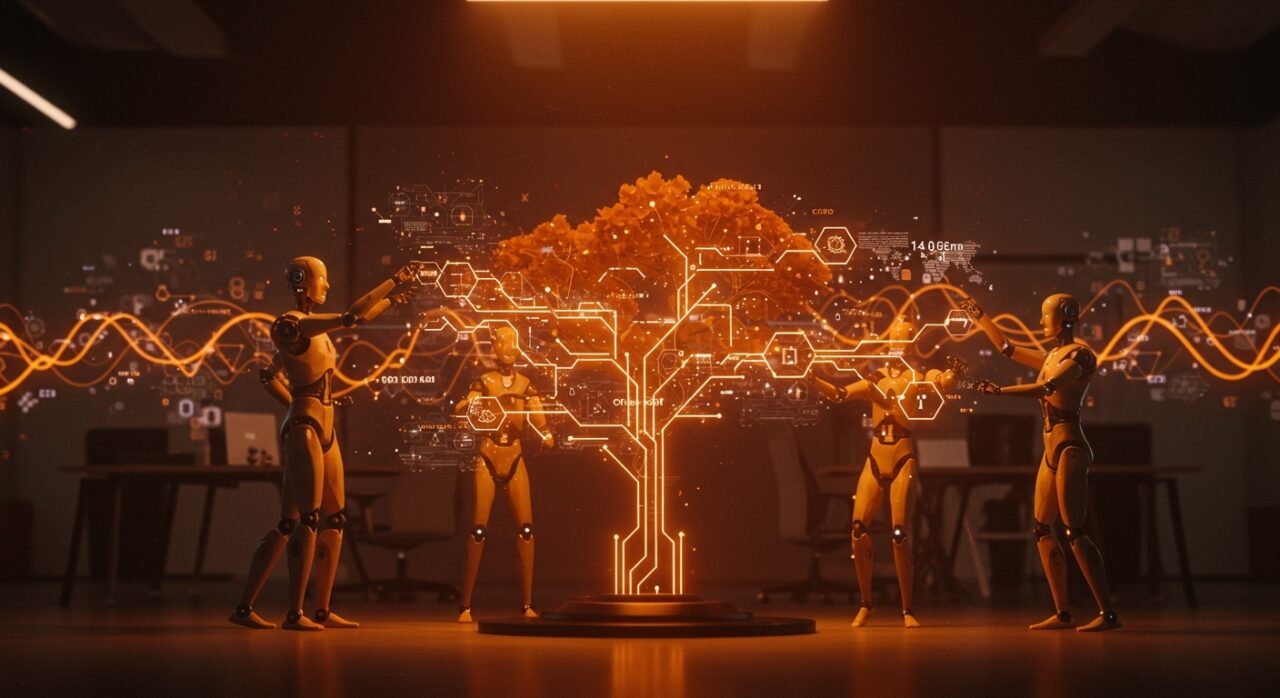 Agentes de IA coordinándose autónomamente con el framework Cord para gestión de proyectos en startups tecnológicas.