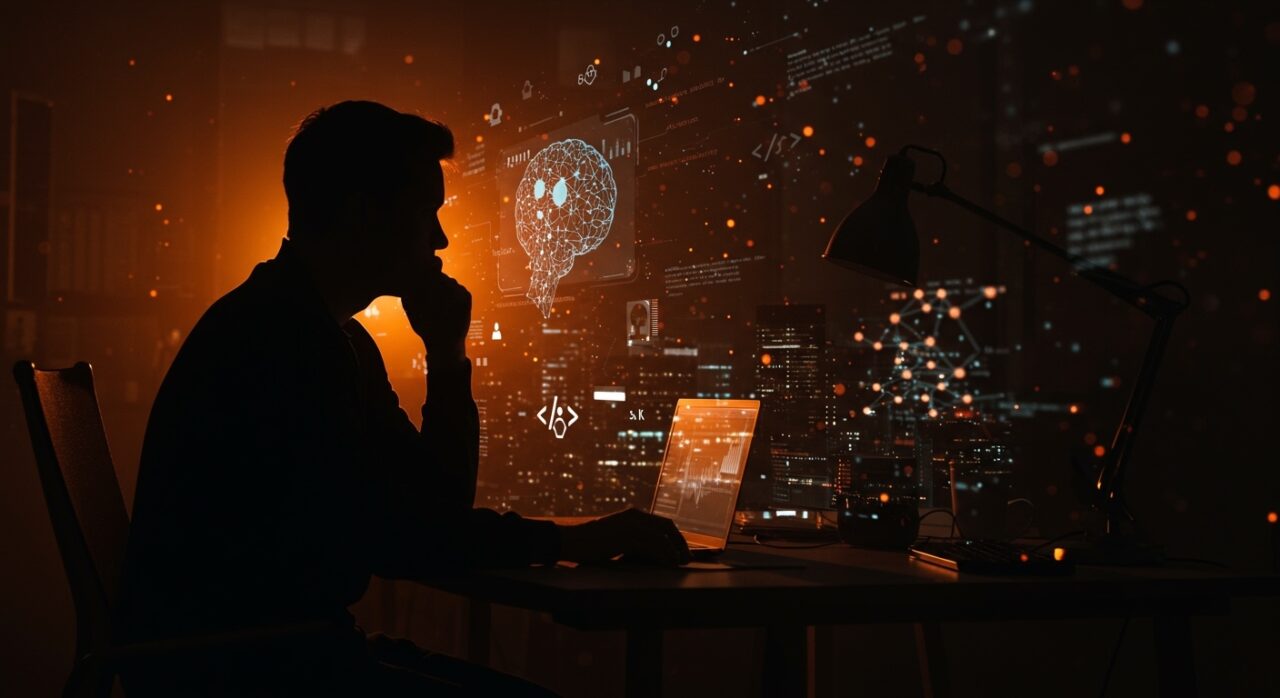 Founder tecnológico reflexionando sobre el impacto de la IA en el desarrollo de software y el pensamiento profundo en startups.