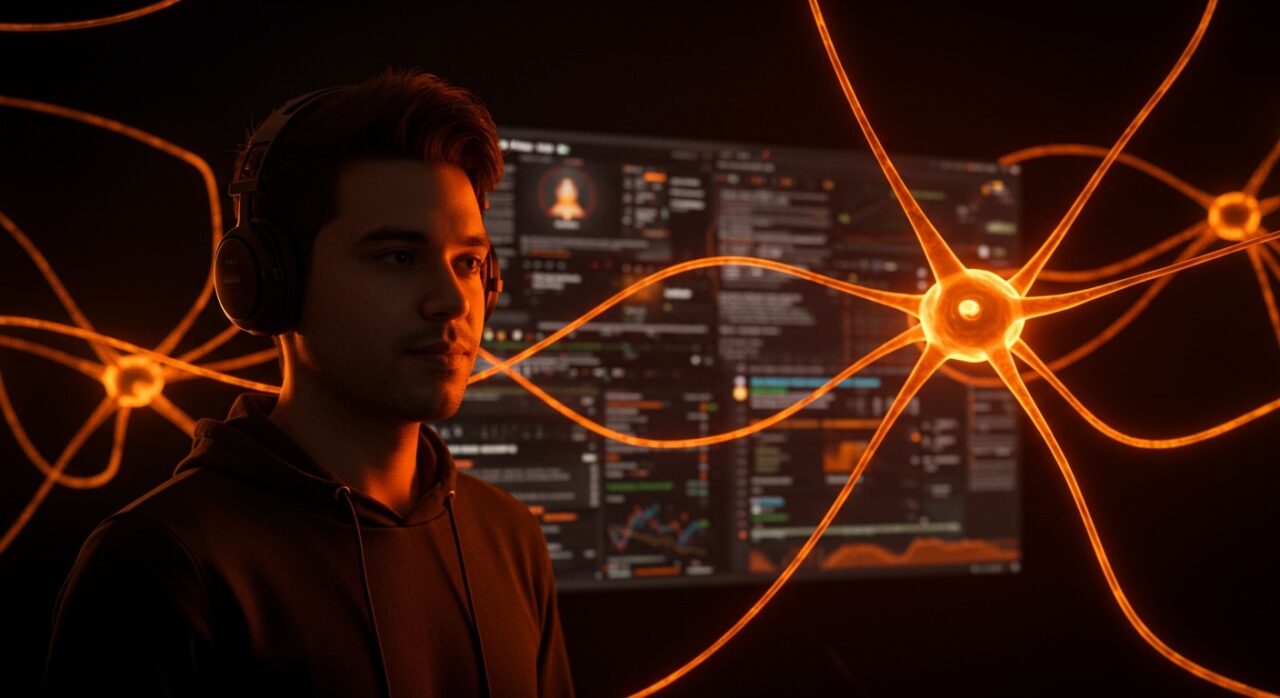 Creador digital mostrando autenticidad en un entorno influenciado por contenido generado por IA, representando la creator economy y la diferenciación digital.