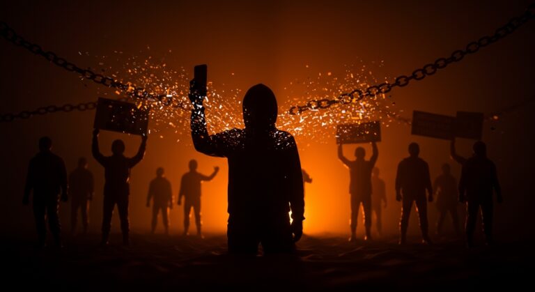 Manifestante digital con datos protegidos simbolizando la limitación de registros digitales bajo la Cuarta Enmienda y privacidad digital en startups tech.