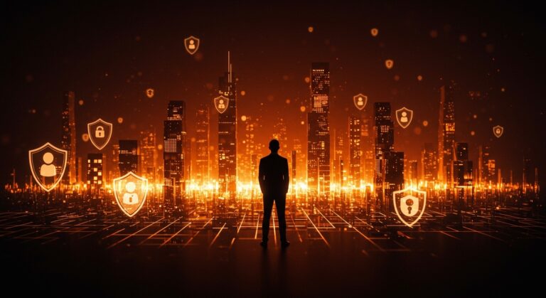 Brecha de datos en fintech Figure ilustrada con vulnerabilidad y protección de datos en entorno tecnológico startup.