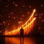 Databricks con crecimiento del 65%, $5.4B en ingresos y valoración de $134B, representado con gráficos ascendentes y energía de inversión en ecosistema startup tech.