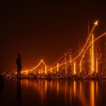 Innovación deep tech en Chile con inversión récord y desafíos de financiamiento reflejados en una ciudad digital futurista.