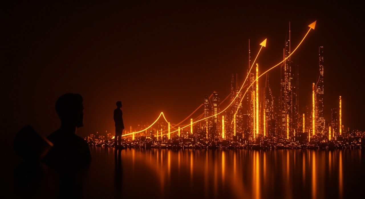 Innovación deep tech en Chile con inversión récord y desafíos de financiamiento reflejados en una ciudad digital futurista.