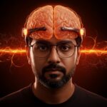 Deepinder Goyal con wearable cerebral innovador, destacando la financiación de Temple en tecnología de monitoreo cerebral.