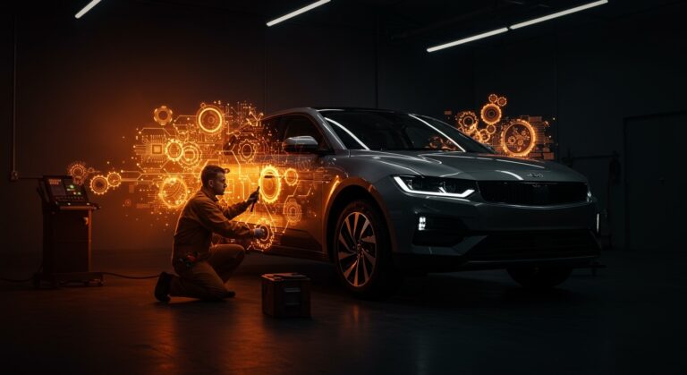 Reparación de vehículo eléctrico resaltando el derecho a reparar y oportunidades para startups en movilidad sostenible.