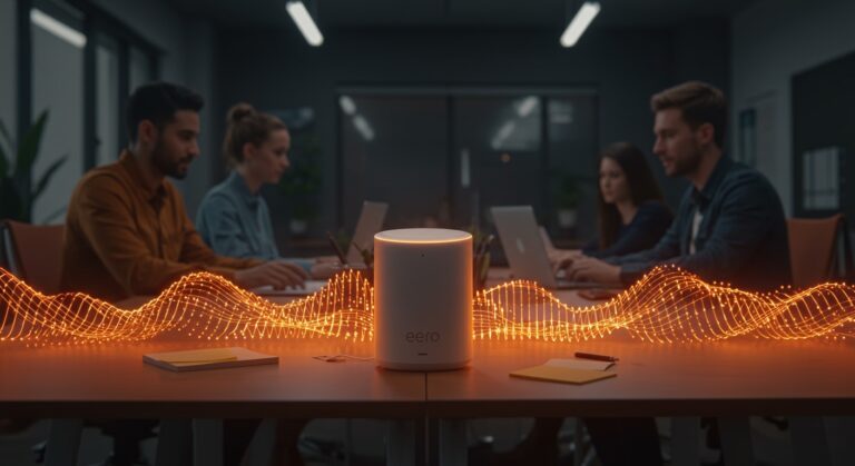 Dispositivo eero Signal de Amazon garantizando conectividad y continuidad operacional sin cortes para startups.