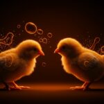 Imagen estilizada del efecto bouba-kiki en neurociencia aplicada al diseño tech mostrando asociaciones multisensoriales con pollitos en contexto de innovación de IA y UX en startups.