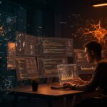 Ingeniero de software verificando y refutando código generado por inteligencia artificial en un entorno tecnológico moderno.