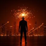 Ilustración de empresario con redes neuronales y flechas ascendentes que simbolizan la inversión de ElevenLabs liderada por Nvidia y Sequoia, destacando su valoración de 11 mil millones y planes de IPO.