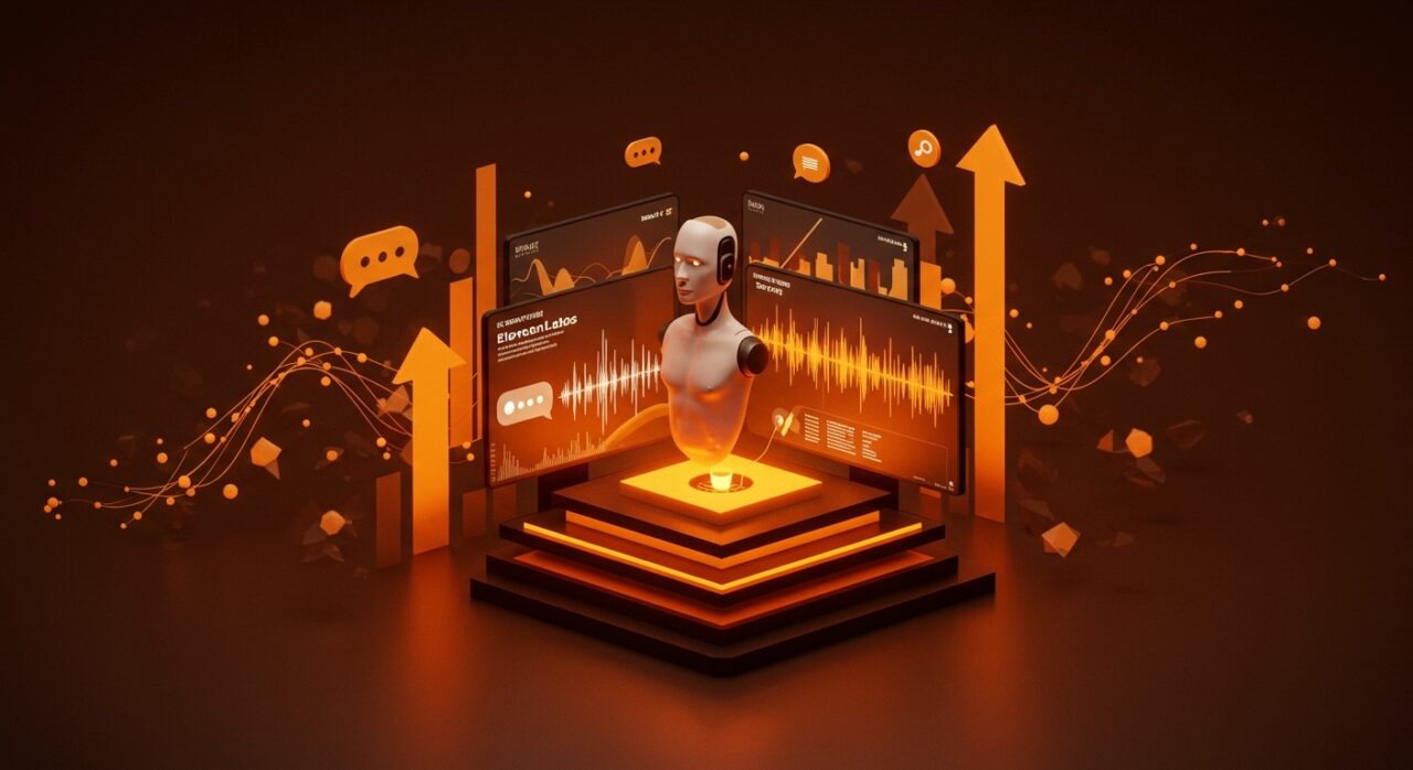 Avatar futurista de IA de voz representando la valoración triplicada de ElevenLabs tras ronda de funding liderada por Sequoia Capital.