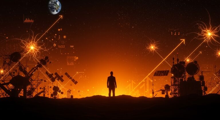 Elon Musk presentando una fábrica lunar de satélites IA representando innovación tecnológica y la próxima IPO de xAI en el ecosistema startup.