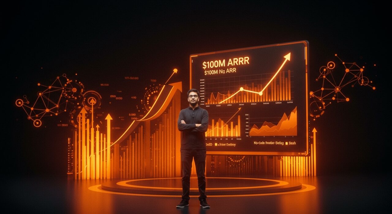 Fundador de startup india Emergent mostrando crecimiento explosivo a $100 millones en ARR con plataforma SaaS de vibe-coding y tecnología no-code.