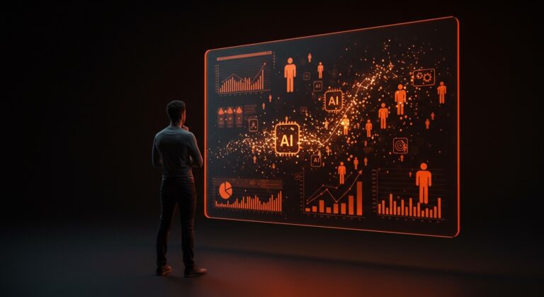 Gestor de producto SaaS contemplando gráficos de retención y características de IA que no mejoran el churning en startups tecnológicas.
