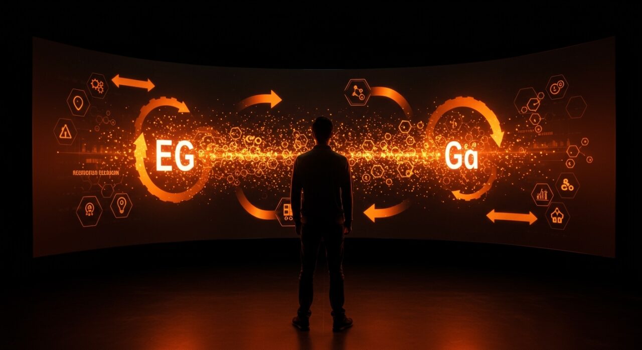 Founder de startup cleantech frente a pantalla digital ilustrando la reversión de regulación de gases de efecto invernadero de la EPA y su impacto en políticas ambientales.