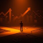 Debate visual sobre la aversión al riesgo en la cultura emprendedora de Y Combinator y startups de Stanford con metáforas digitales y caminos divergentes.