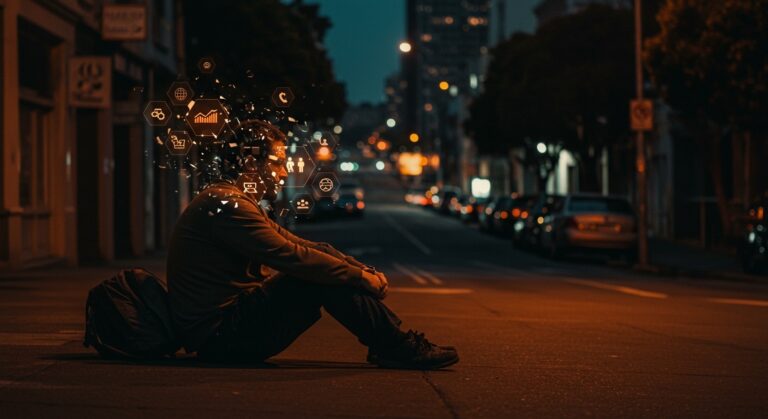 Ex-profesional tech en situación de calle en San Francisco, ilustrando lecciones de sostenibilidad, salud mental e impacto social para founders en el ecosistema startup.