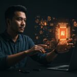 Fundador tecnológico frente a visualización holográfica de mapas de atención y estructuras KV optimizadas para eficiencia en inteligencia artificial y reducción de costos.