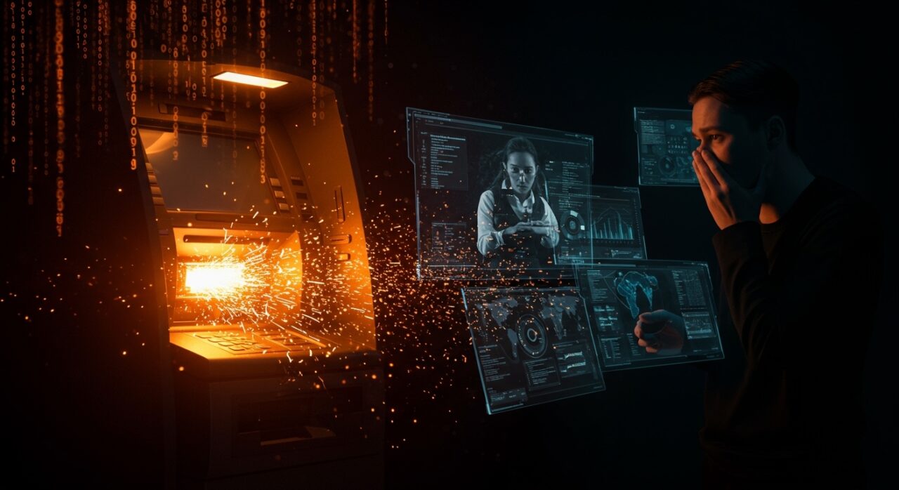 Ataque jackpotting a cajeros automáticos robando millones, destacando la seguridad fintech y ciberseguridad bancaria.