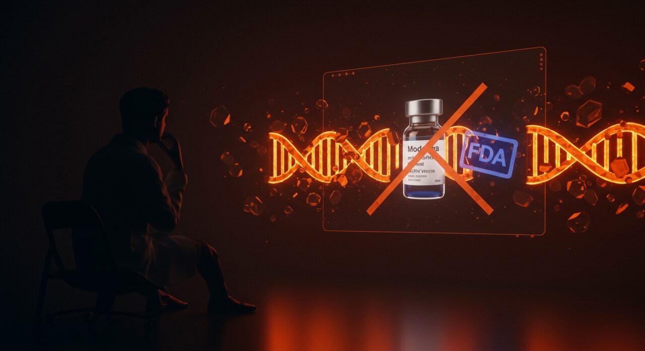 Impacto del rechazo de la FDA a la vacuna mRNA de Moderna reflejado en investigación y regulación biotecnológica.