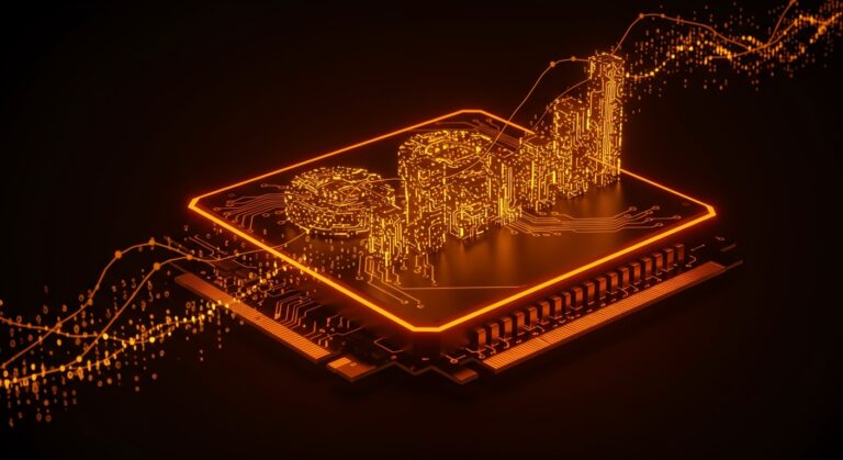 Optimización GPU con FlashAttention-T para modelos de lenguaje escalables procesando contextos extensos en ecosistema startup naranja y negro.
