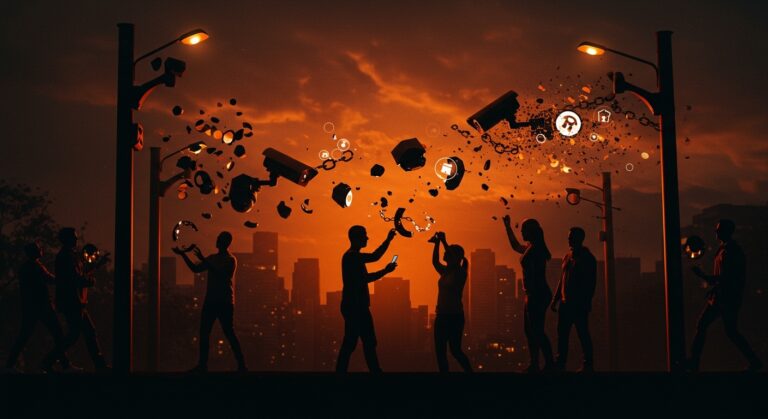 Ciudadanos desmantelan cámaras de vigilancia Flock Safety en protesta por privacidad y ética tecnológica en EEUU.