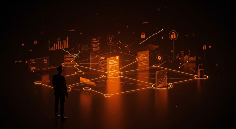 Fundador de startup frente a un horizonte digital que representa el formato abierto ODF como pilar de soberanía digital e interoperabilidad.