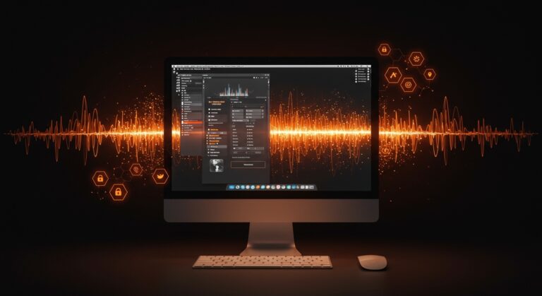 Interfaz de transcripción IA de FreeFlow en Mac, destacando privacidad, automatización y tecnología open source.